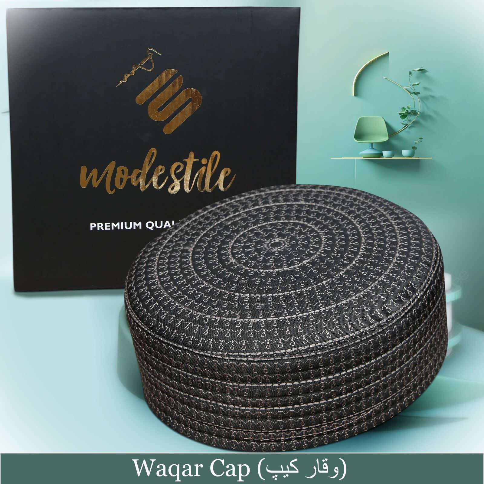 "Modestile Waqar Embriodered Prayer Islamic Kufi Hat For Men's"
