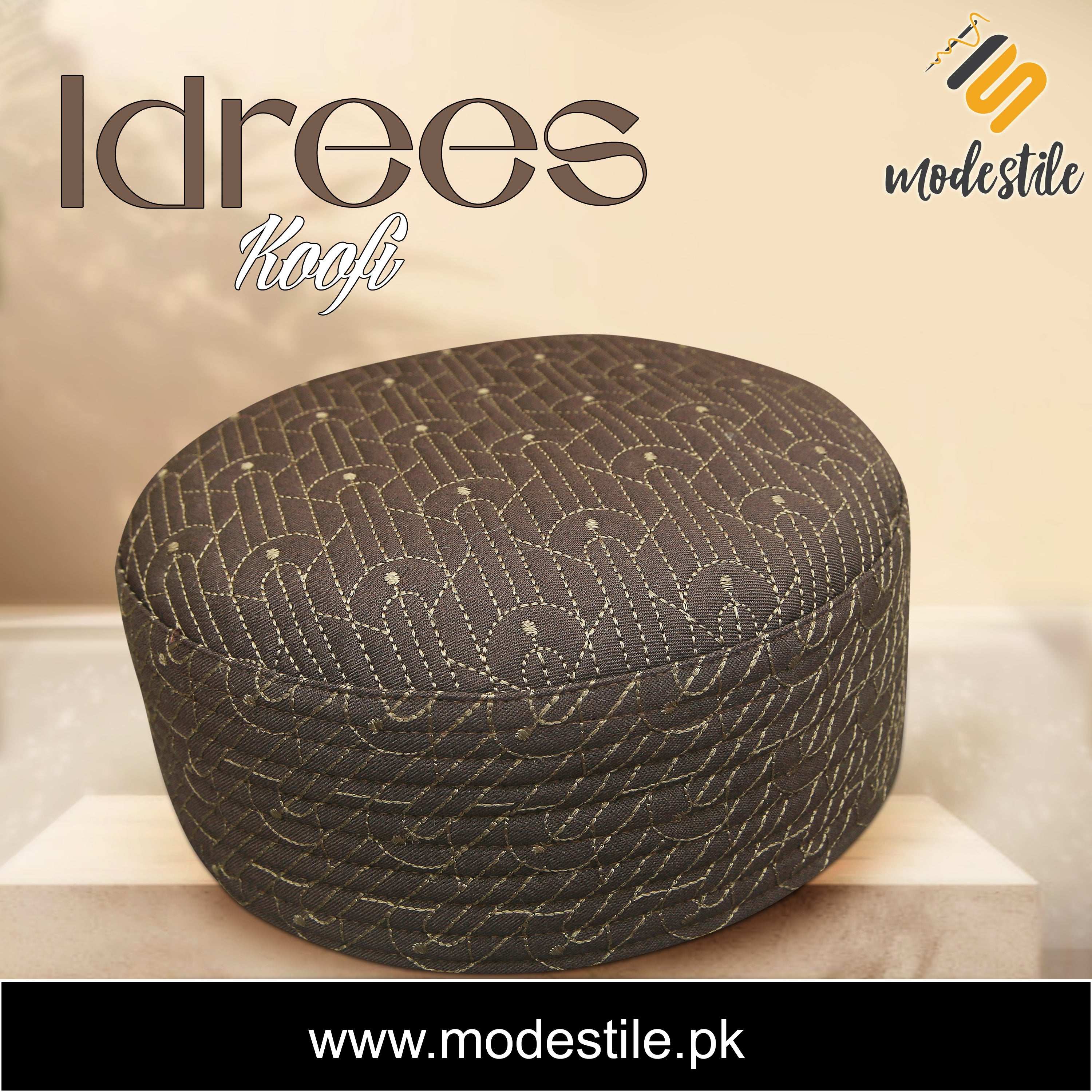 "Men’s Premium Idrees Kufi – Traditional Embroidered Muslim Prayer Hat"