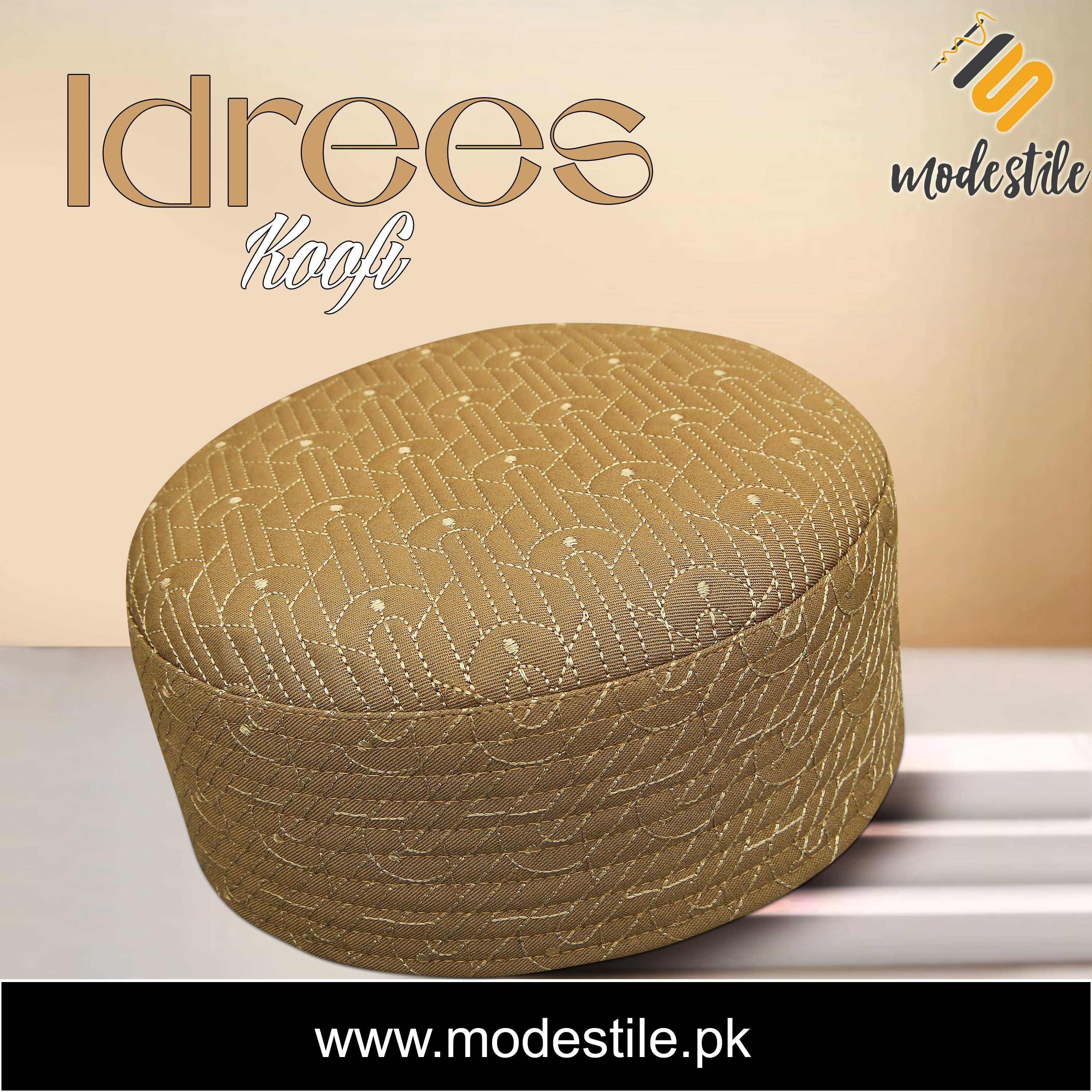 "Men’s Premium Idrees Kufi – Traditional Embroidered Muslim Prayer Hat"