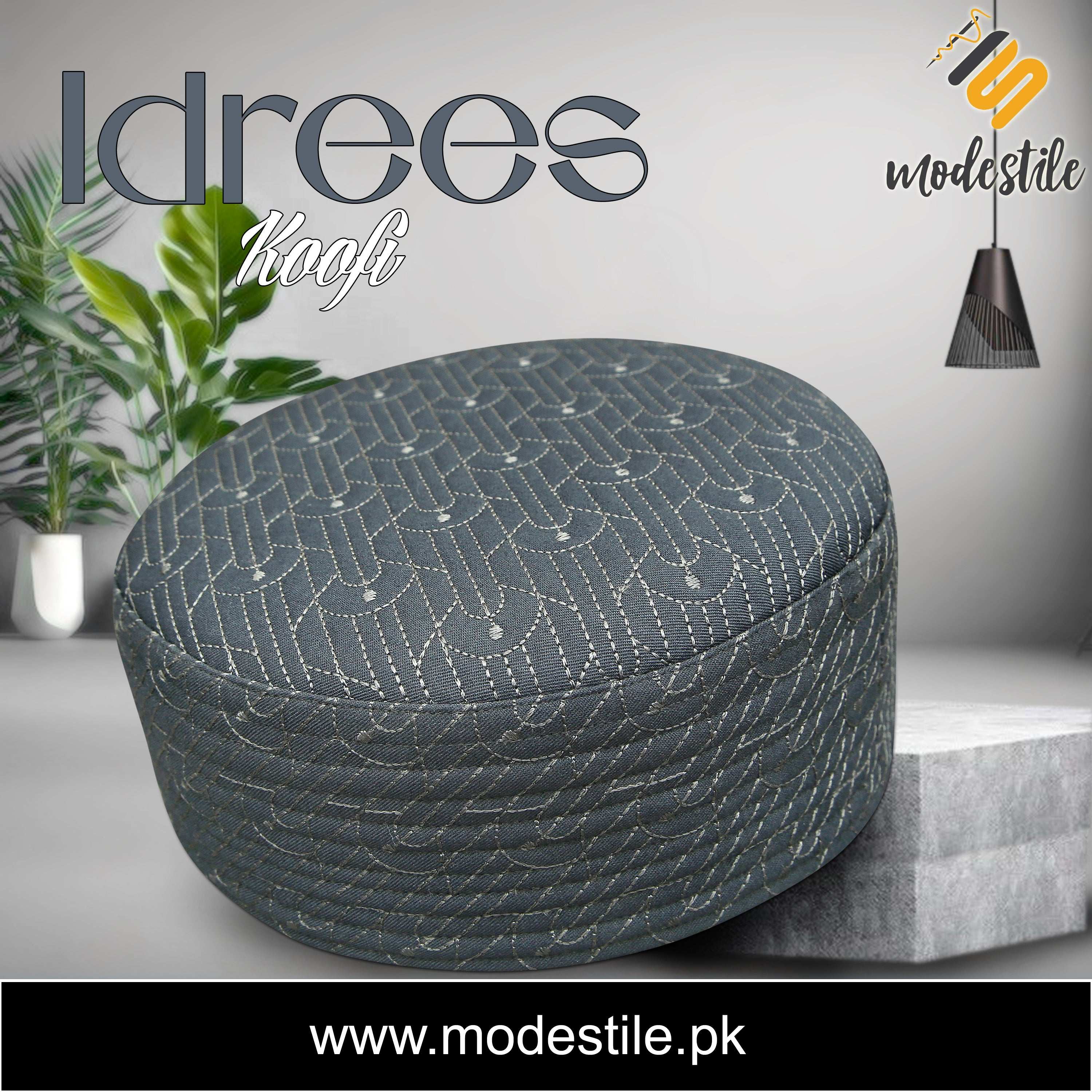 "Men’s Premium Idrees Kufi – Traditional Embroidered Muslim Prayer Hat"