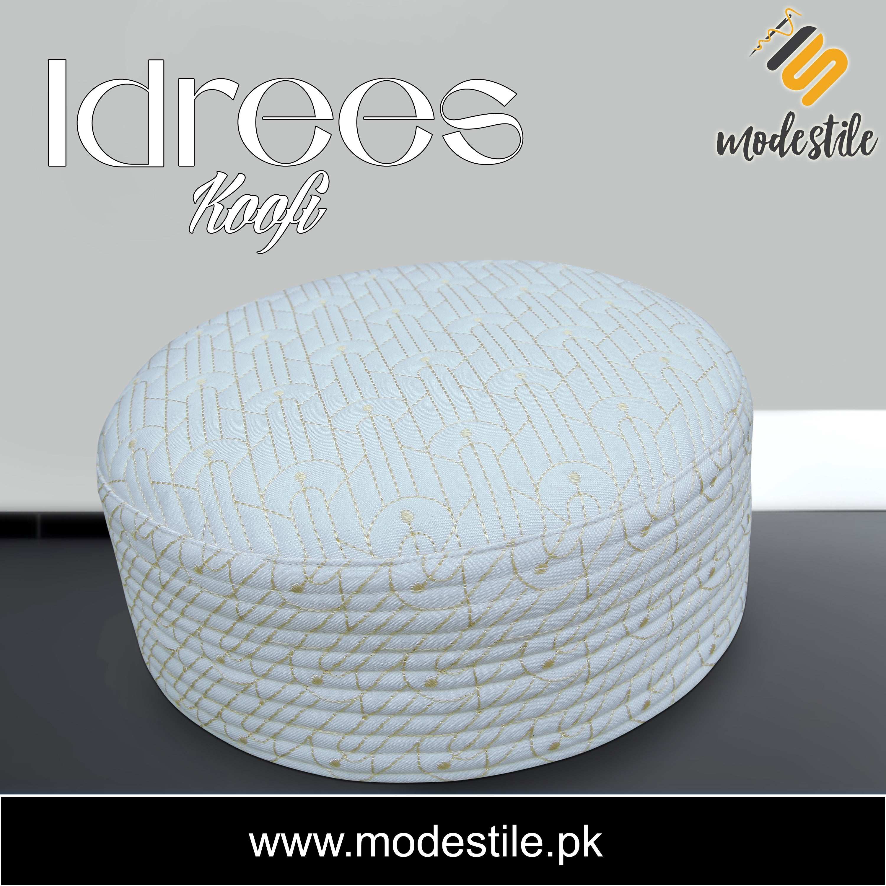 "Men’s Premium Idrees Kufi – Traditional Embroidered Muslim Prayer Hat"