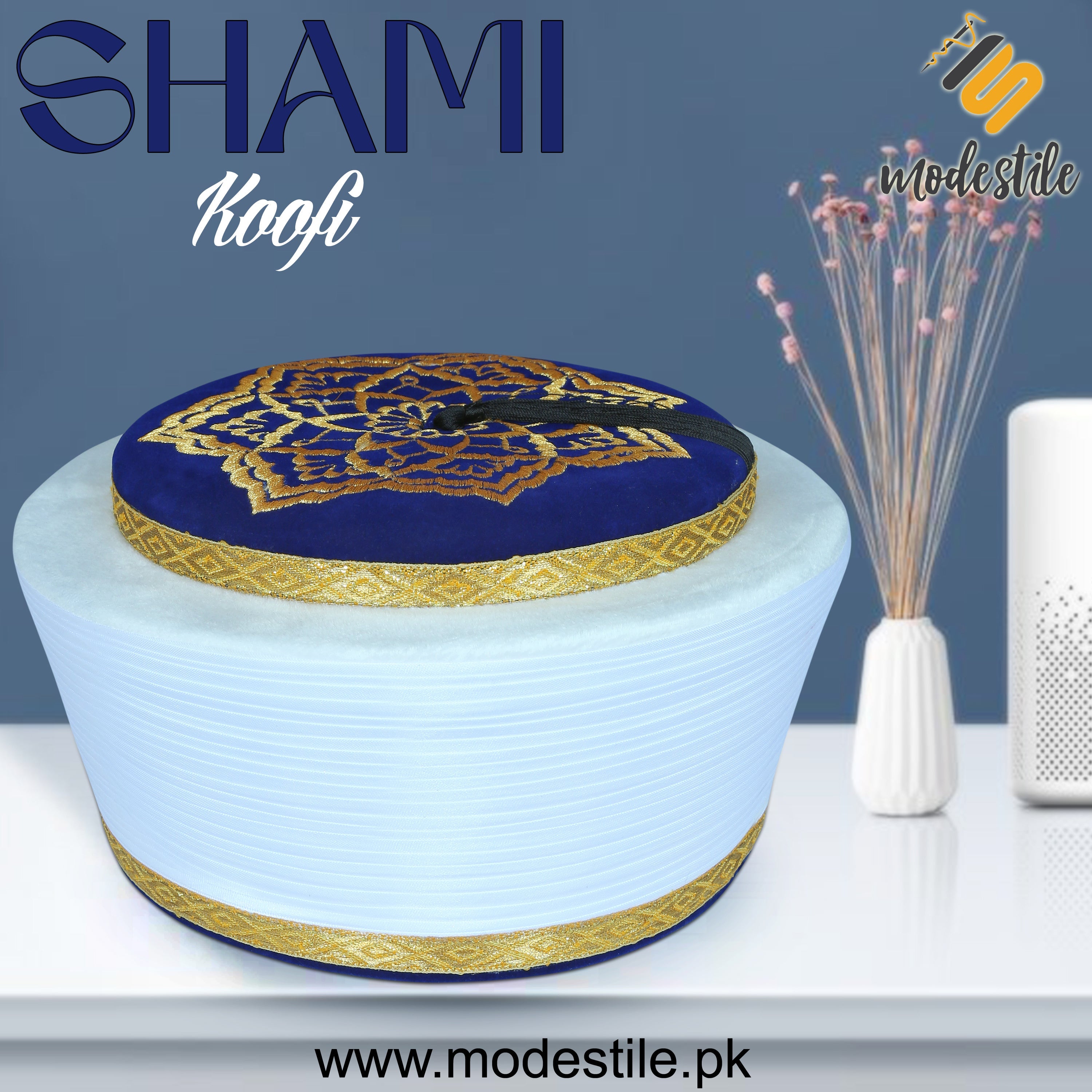 Blue SH-002 Elegant Turkish Imama Style Prayer Cap