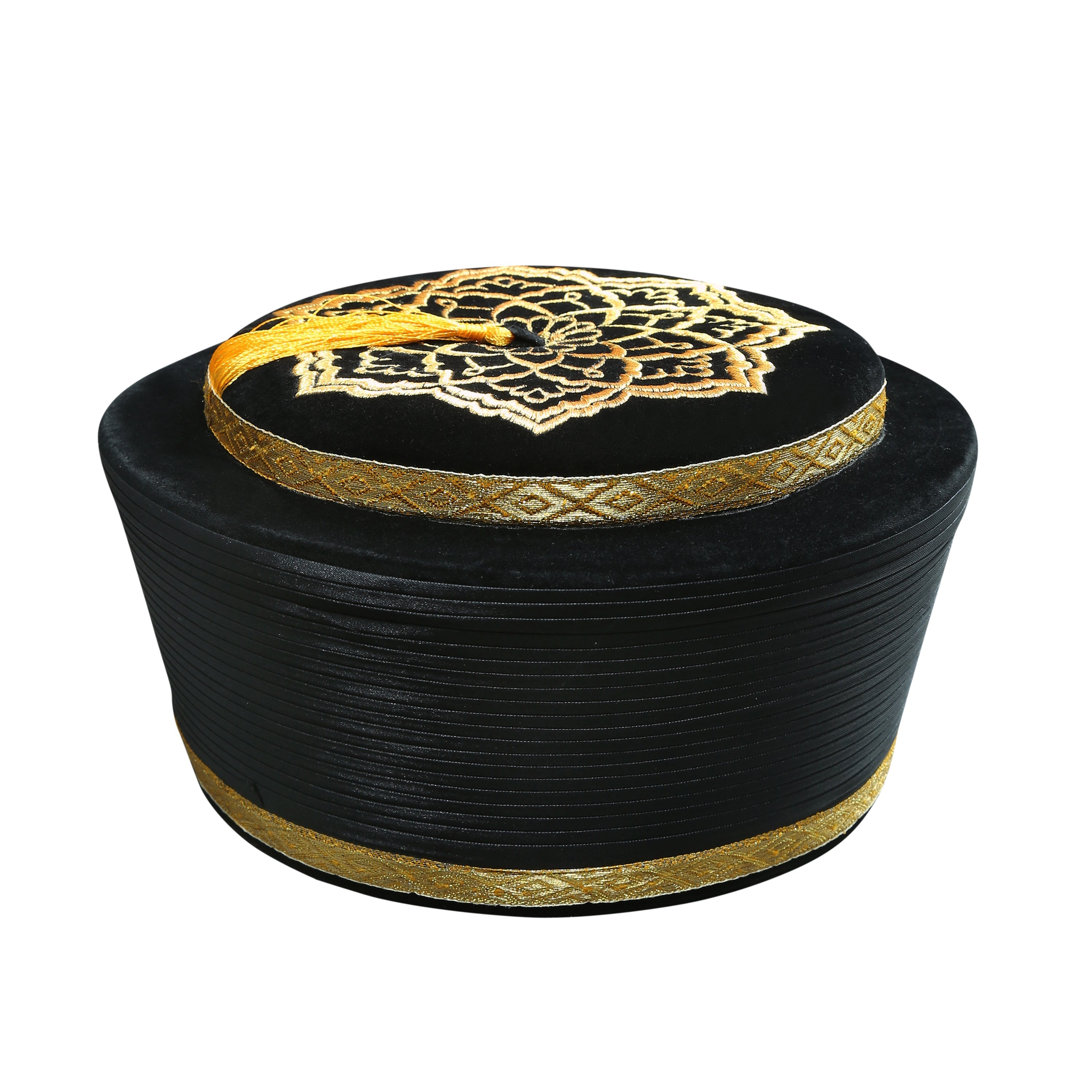 Black SH-002 Premium Traditional Embroidered Shami Cap