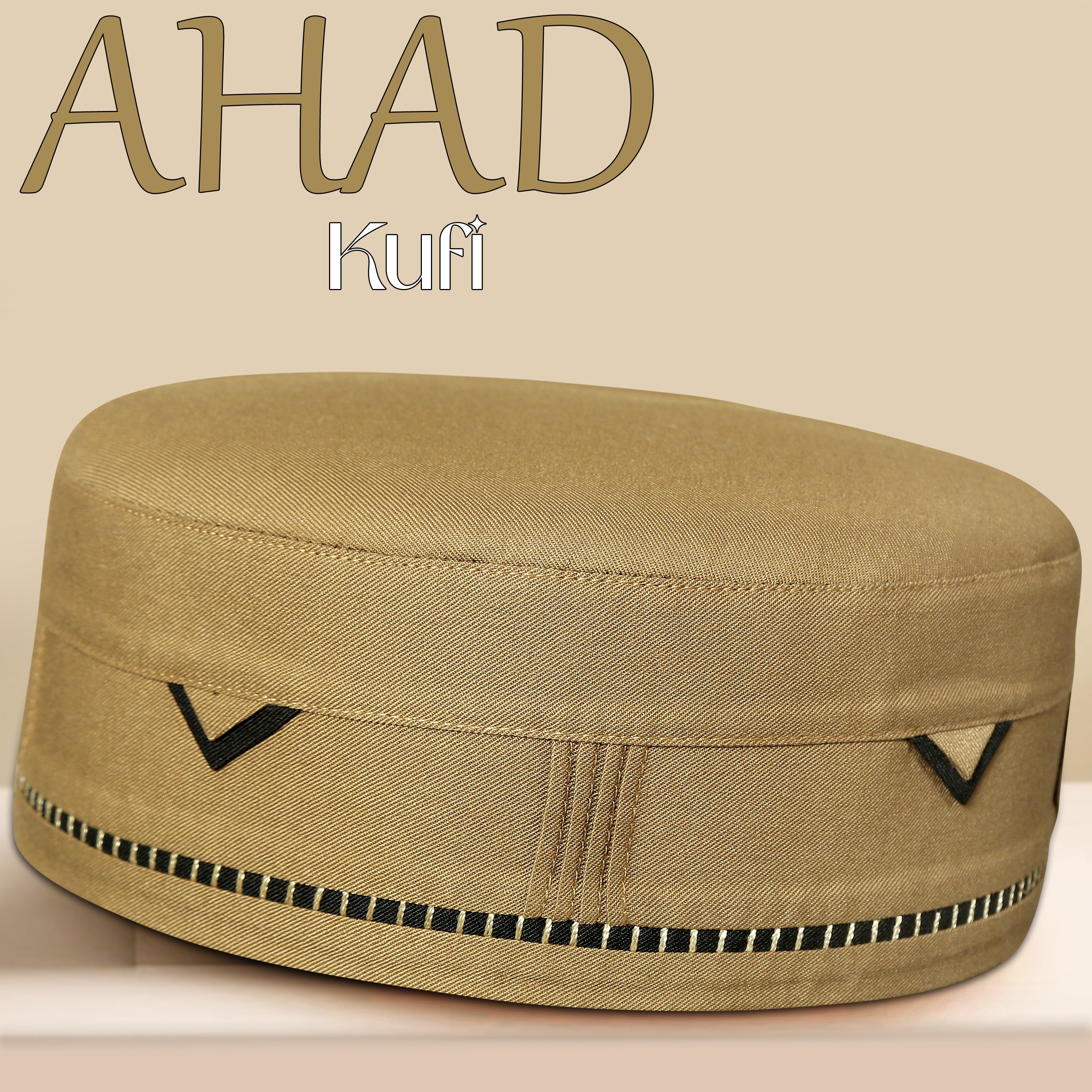 Golden Ahad Kufi Embroidered Islamic Prayer Hat