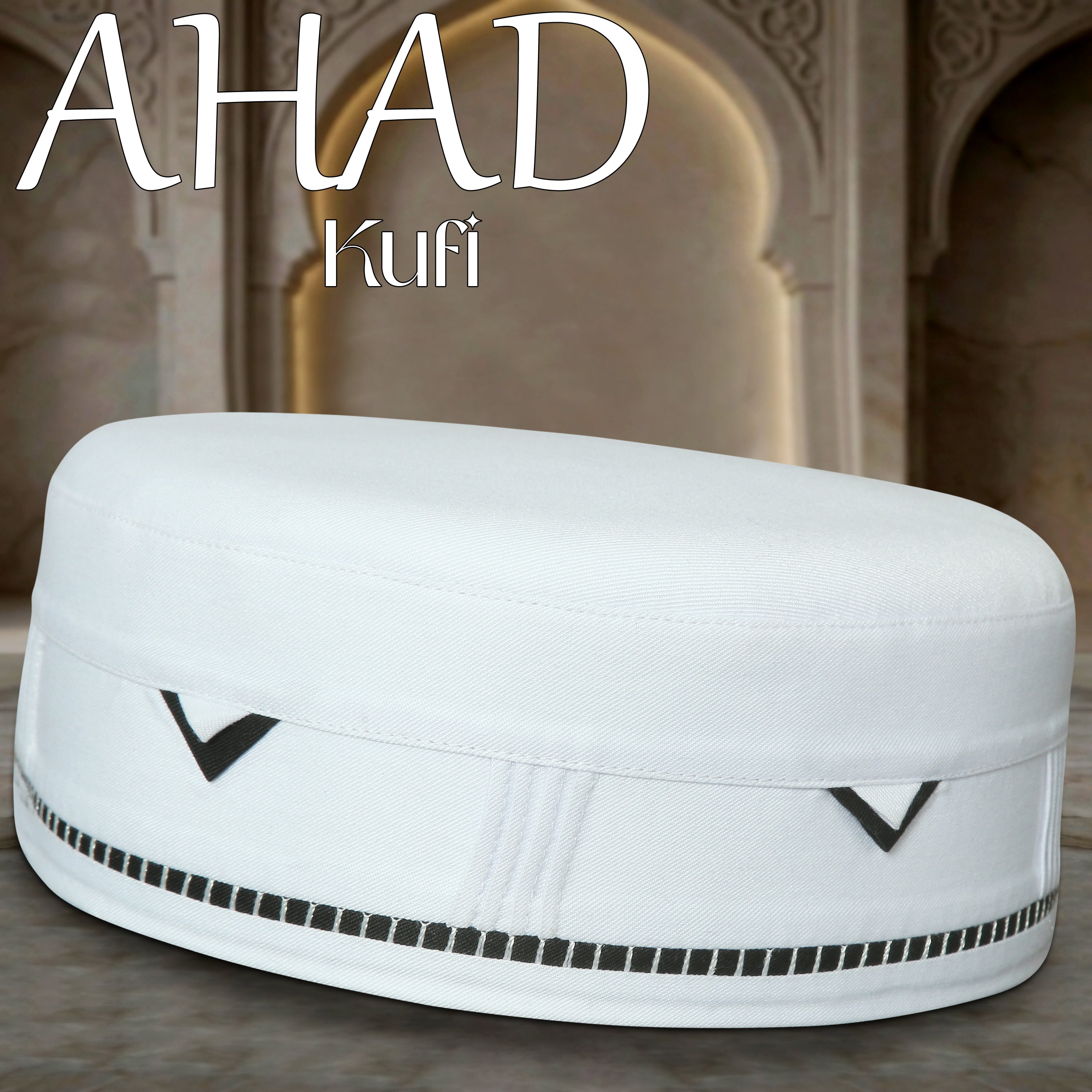 White Ahad Kufi Traditional Muslim Prayer Cap
