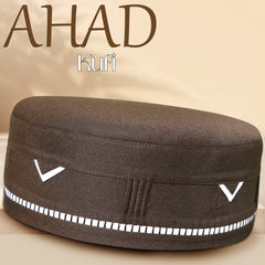 Brown Ahad Kufi with Elegant Geometric Embroidery