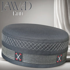 Gray Jawad Kufi Prayer Cap – Handmade Embroidered Koofi Muslim Namaz Topi