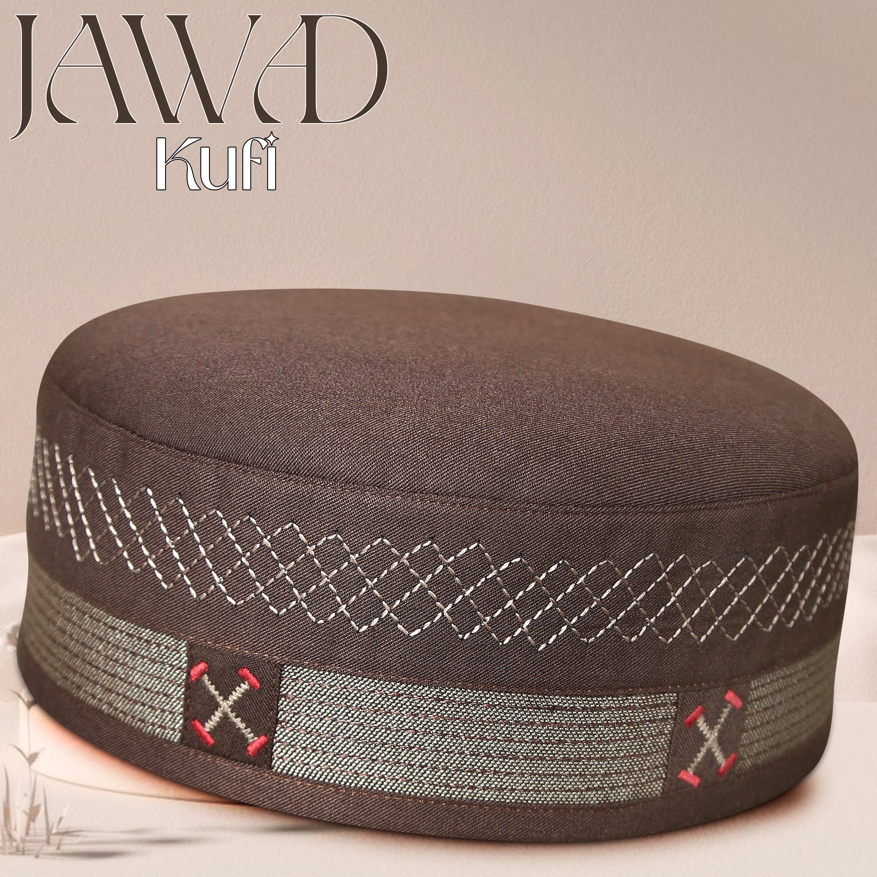 Jawad Brown Kufi Prayer Cap for Men Premium Polyester Fabric