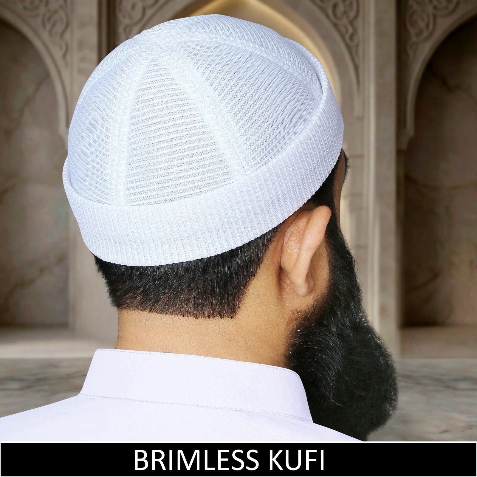 White mesh kufi for men, breathable brimless prayer cap with a comfortable fit