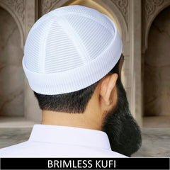 White mesh kufi for men, breathable brimless prayer cap with a comfortable fit