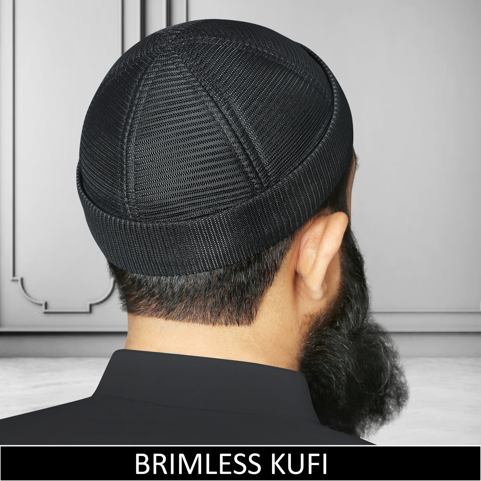 Premium Brimless Mesh KufI In Black, Muslim Namaz Topi