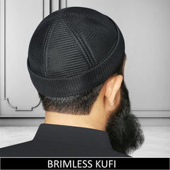Premium Brimless Mesh KufI In Black, Muslim Namaz Topi
