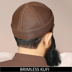 Premium brown brimless mesh kufi cap for men, breathable Islamic prayer skull cap for everyday wear