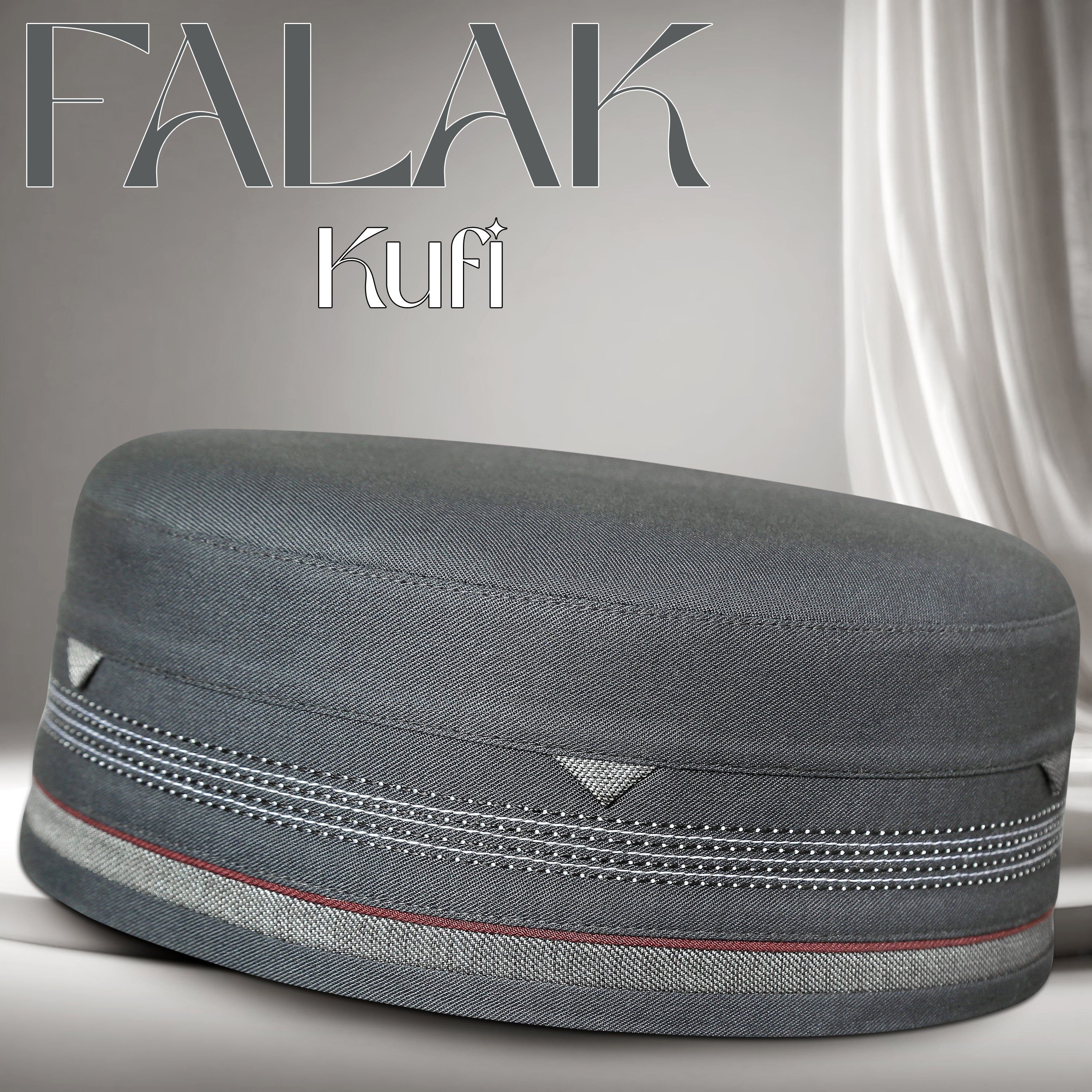 Grey Falak Kufi Comfortable Muslim Prayer Cap