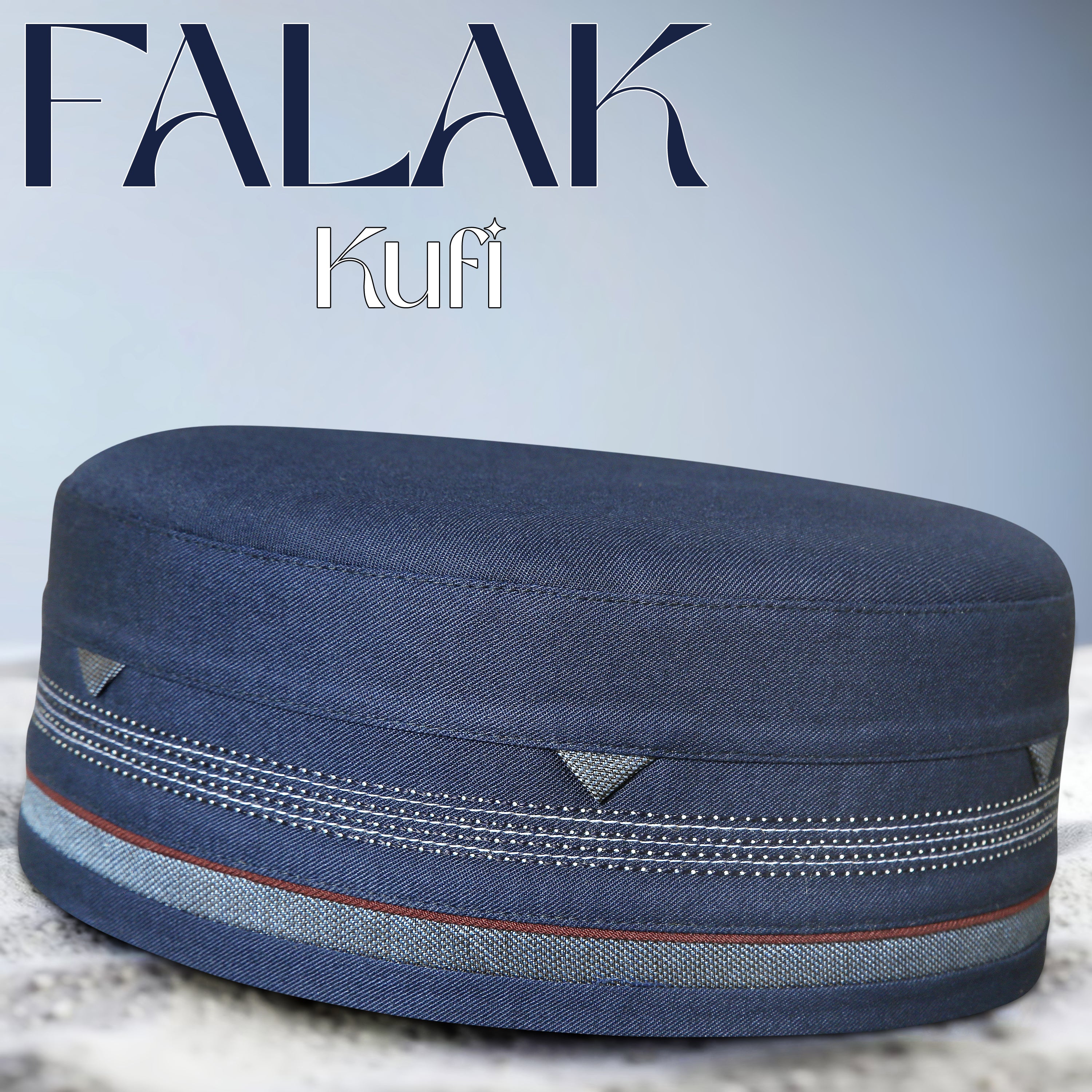 Blue  Falak Kufi with Elegant Embroidered Pattern