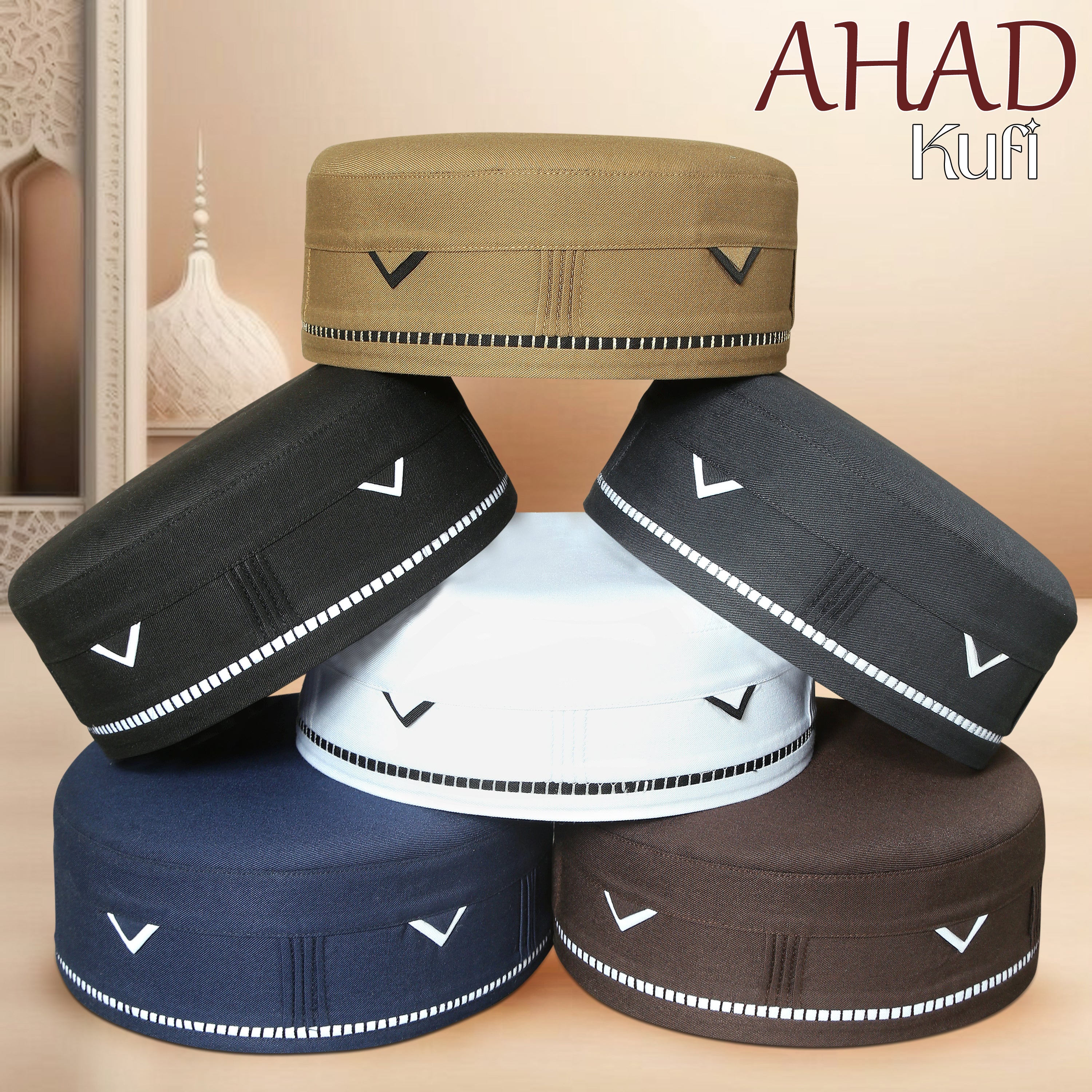Ahad Kufi Collection Premium Islamic Prayer Caps