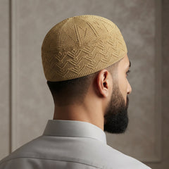 Shami Knitted 04 – Geometric Chevron Pattern Islamic Prayer Koofi