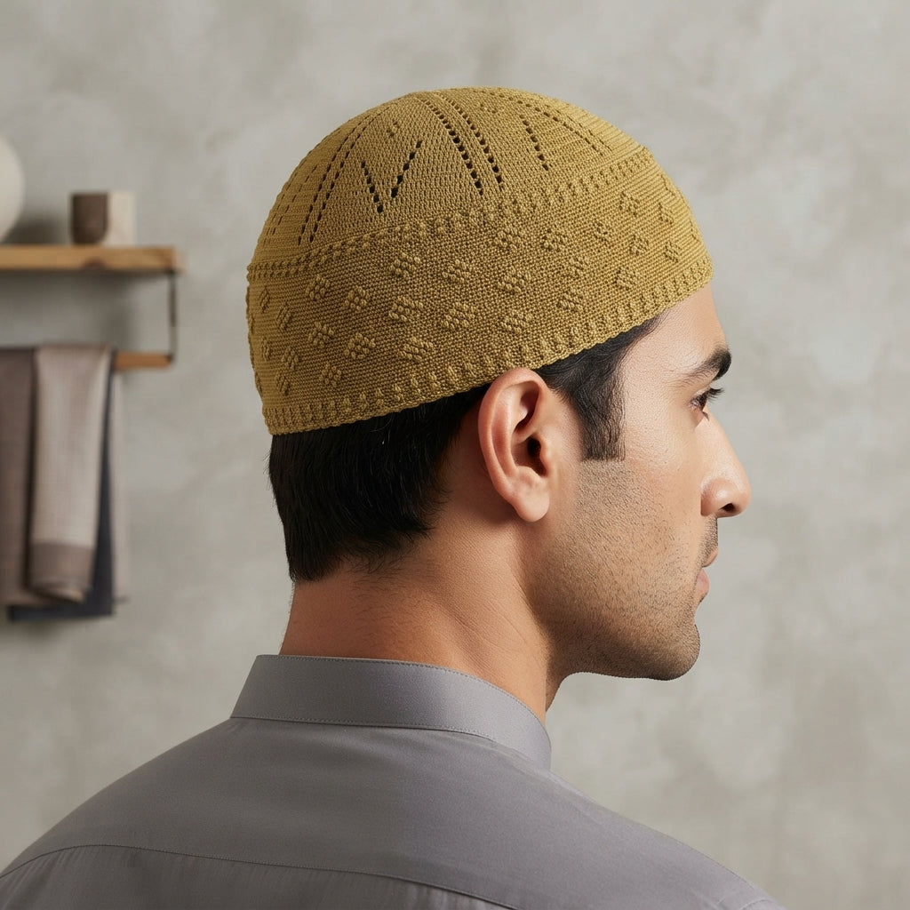 Shami Knitted 03 – Textured Pattern Islamic Prayer Koofi for Men