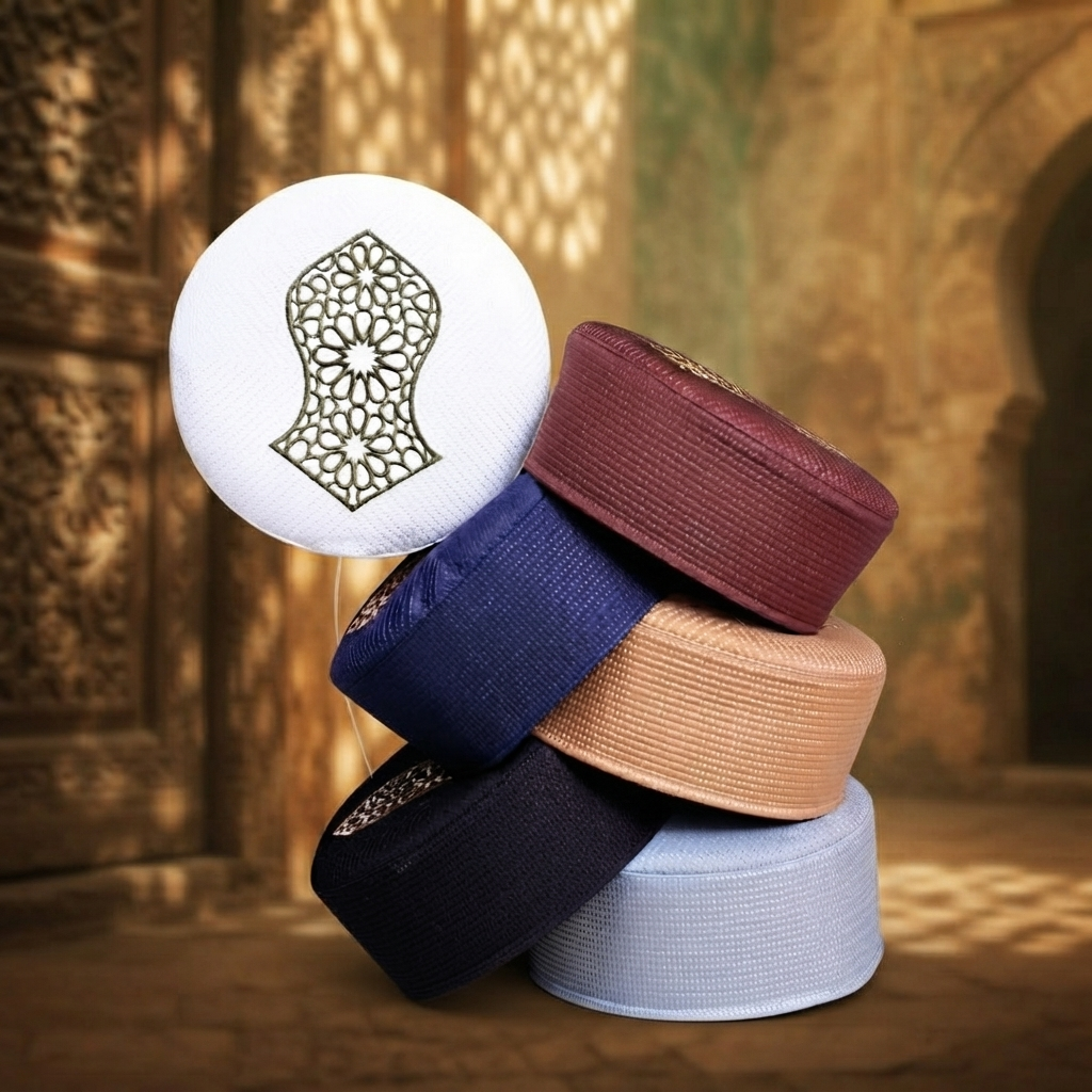 Mearaas Nalain Cap – Premium Embroidered Islamic Prayer Cap for Men
