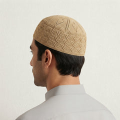 Shami Knitted 04 – Geometric Chevron Pattern Islamic Prayer Koofi