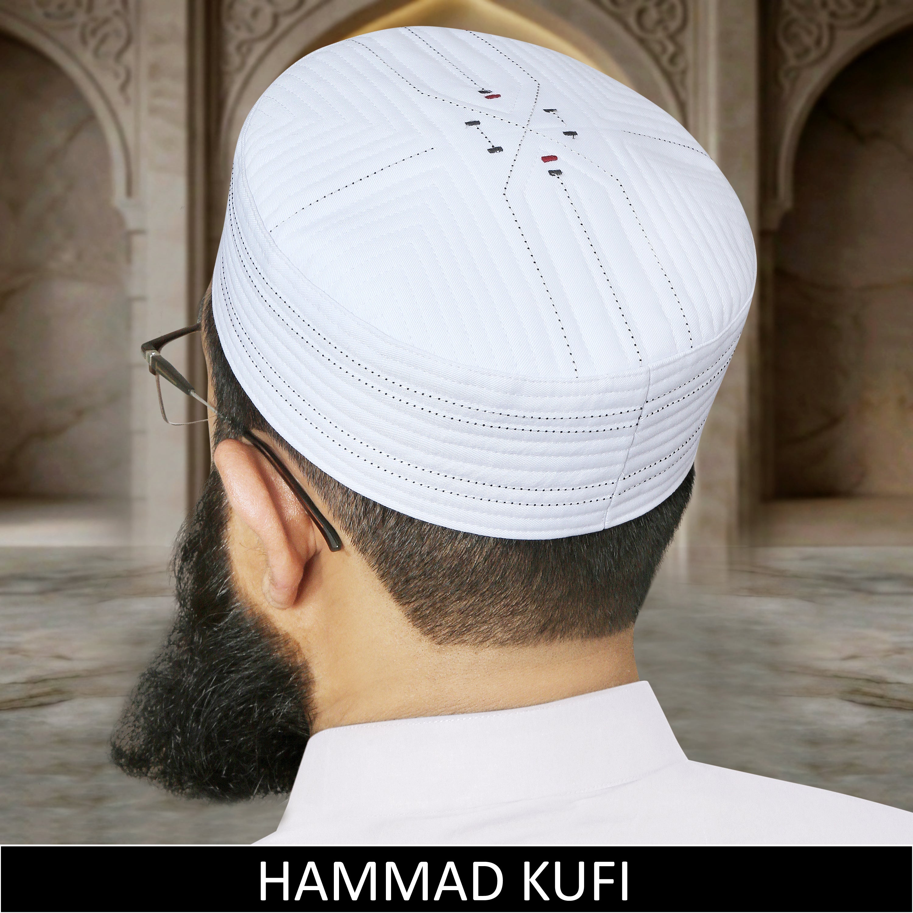 White Hammad Hard Kufi Cap Premium Handmade Islamic Prayer Cap