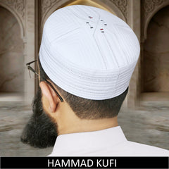 White Hammad Hard Kufi Cap Premium Handmade Islamic Prayer Cap