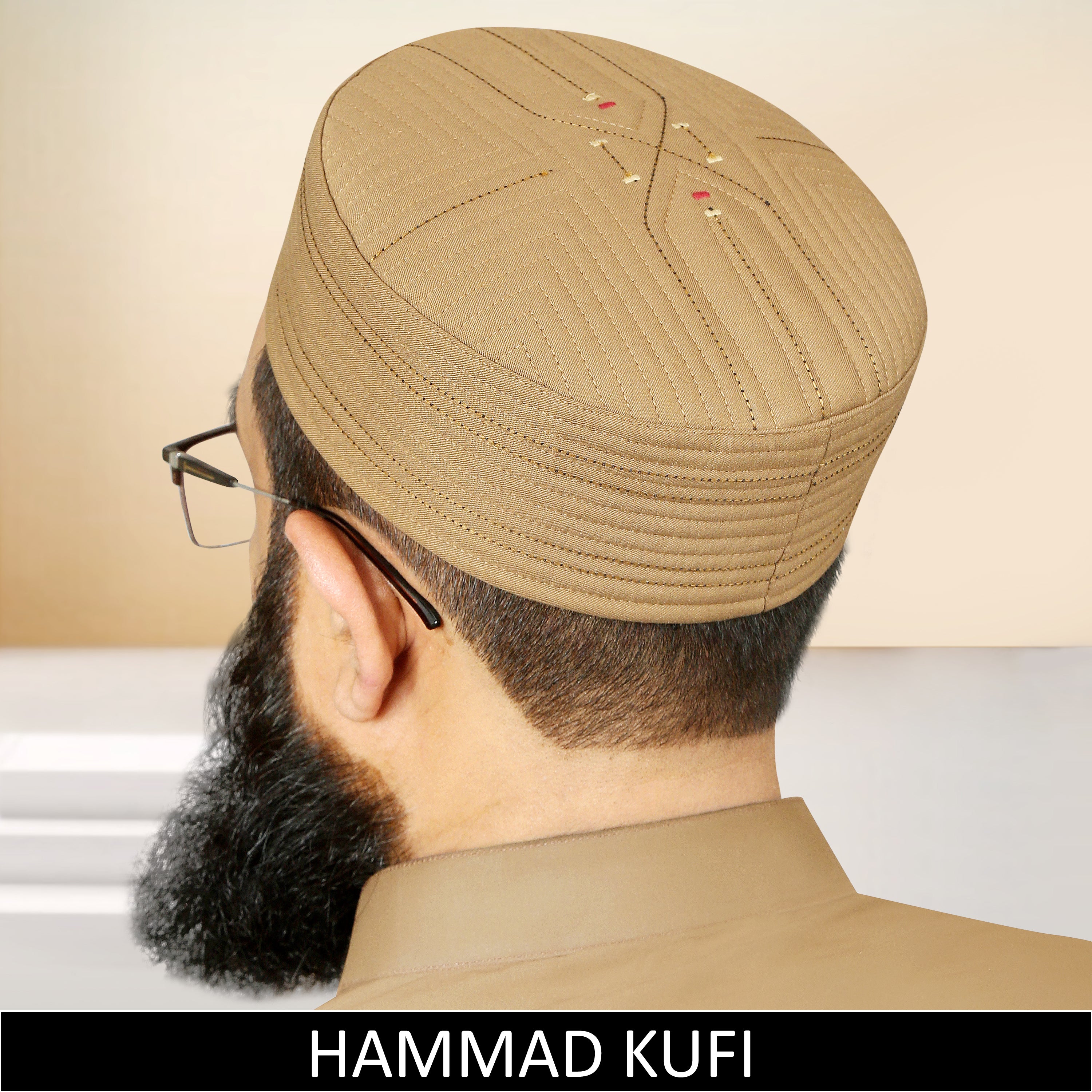 Hammad Hard Kufi Cap side profile premium handmade Islamic prayer cap