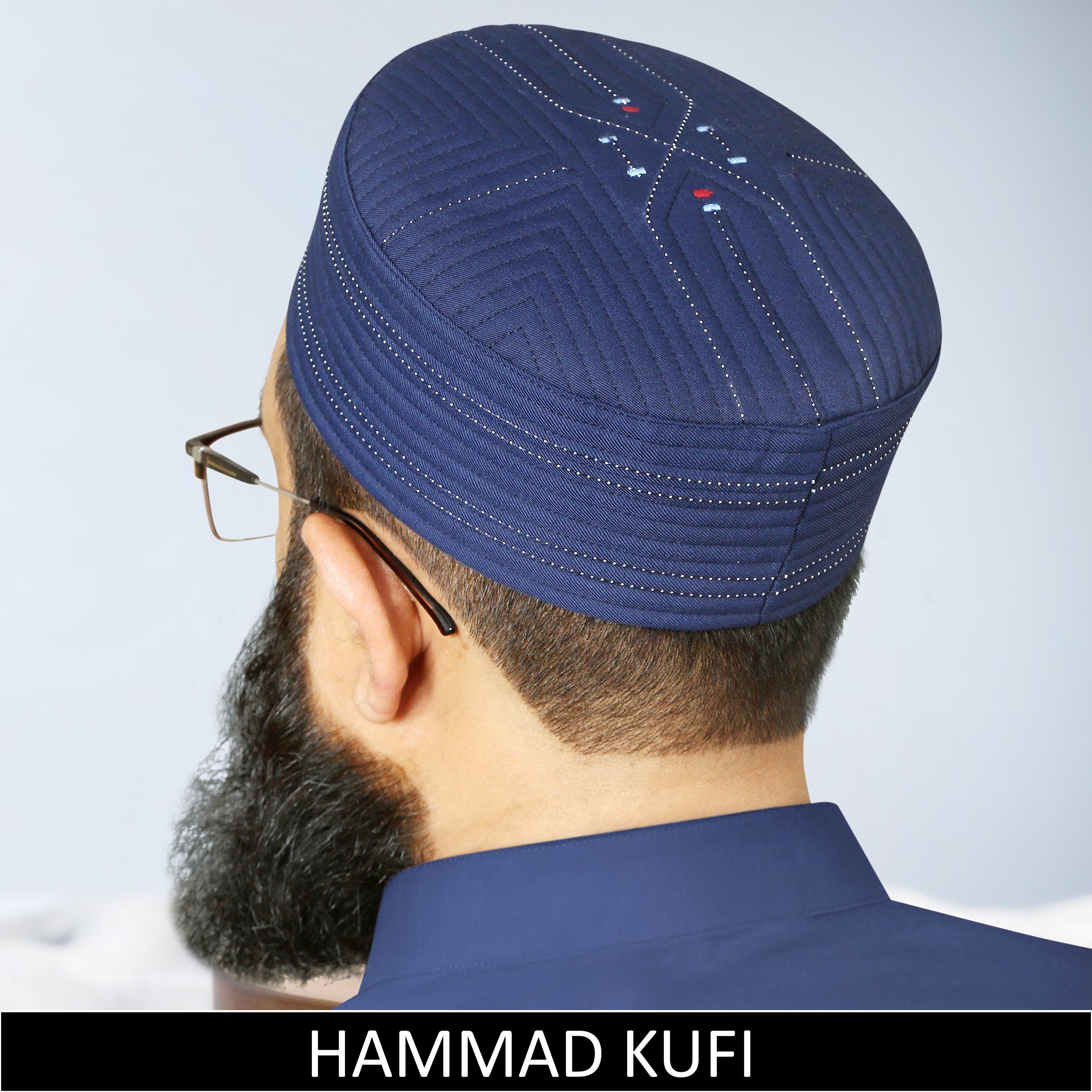 Blue Hammad Hard Kufi Cap Premium Handmade Islamic Prayer Cap