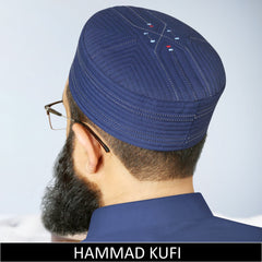 Blue Hammad Hard Kufi Cap Premium Handmade Islamic Prayer Cap