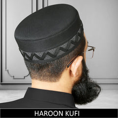 Black Haroon Kufi for Men in Premium Cotton Fabric  Classic Muslim Namaz Topi