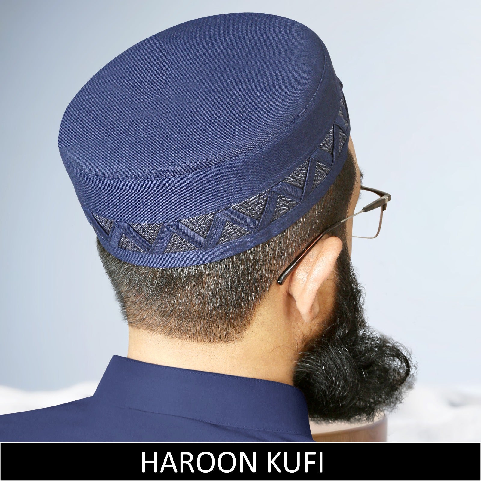 Navy Blue Haroon Kufi for Men in Premium Cotton Fabric Stylish Islamic Namaz Topi