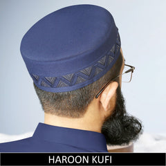 Navy Blue Haroon Kufi for Men in Premium Cotton Fabric Stylish Islamic Namaz Topi