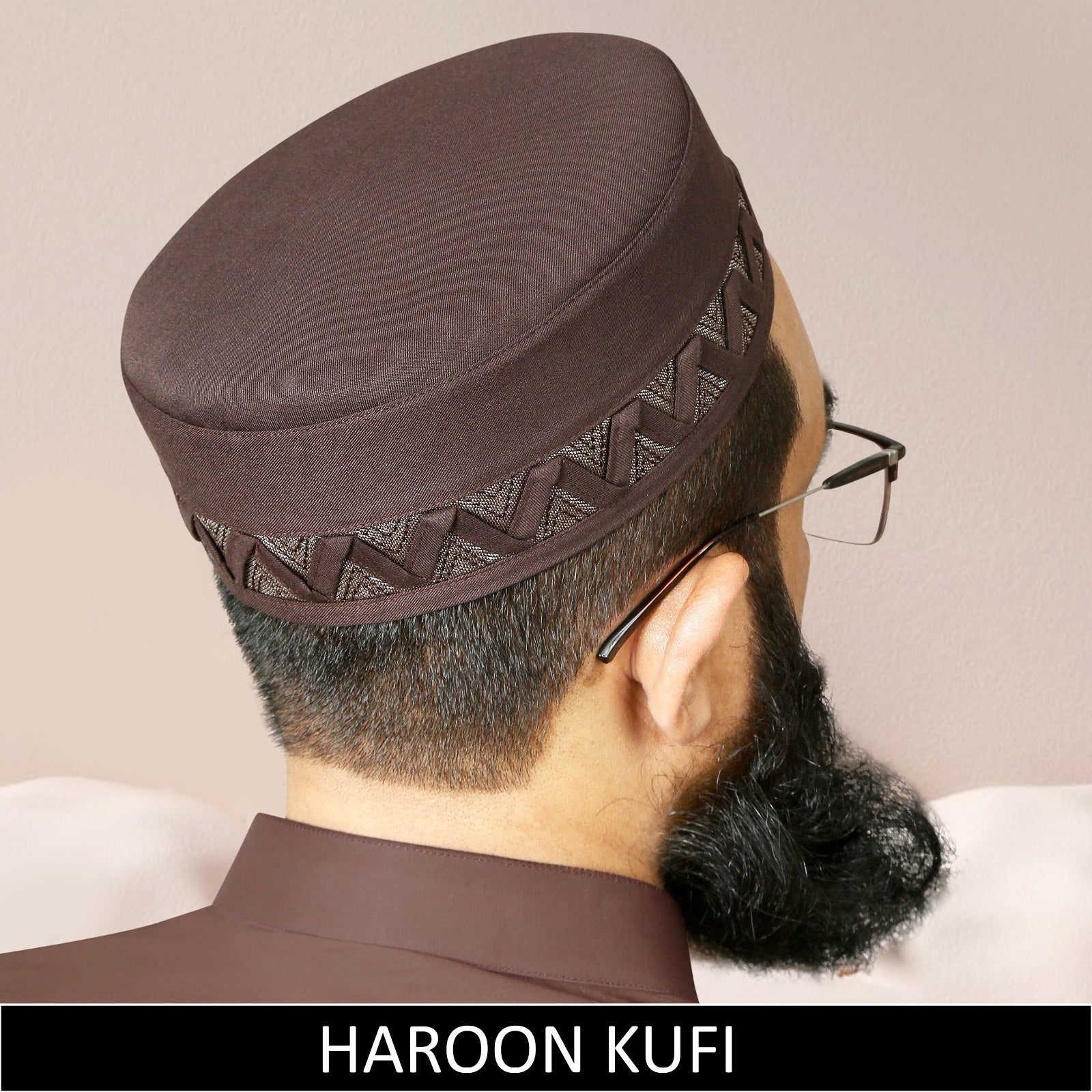 Brown Haroon Kufi for Men in Premium Cotton Fabric Comfortable Islamic Prayer Cap