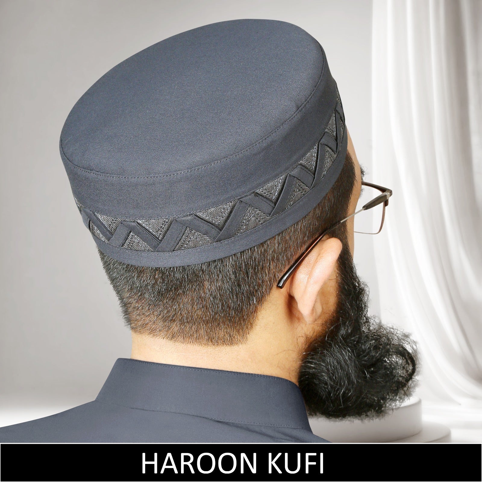 Grey Haroon Kufi for Men in Premium Cotton Fabric  Modern Islamic Prayer Cap