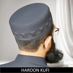 Grey Haroon Kufi for Men in Premium Cotton Fabric  Modern Islamic Prayer Cap