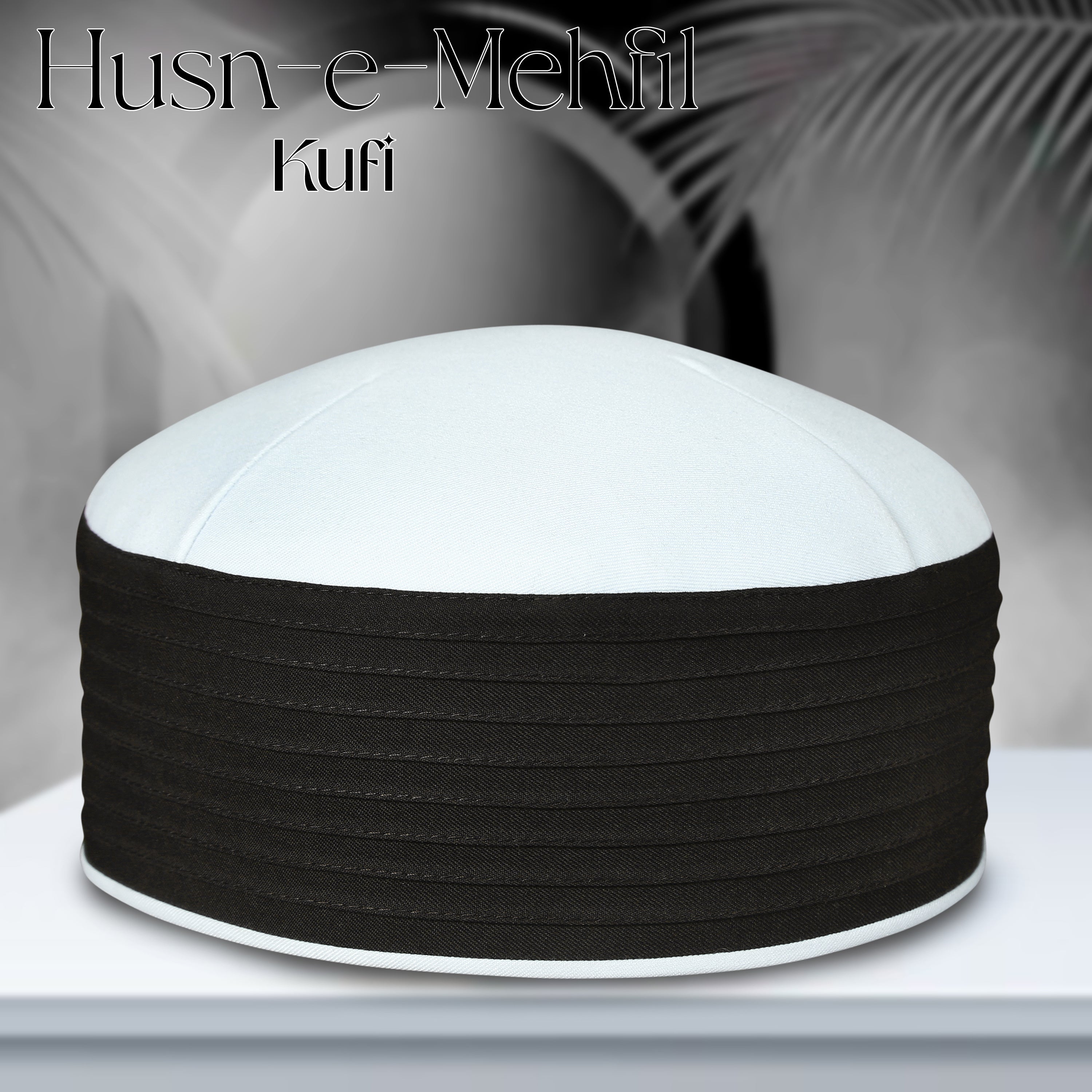 Husn E Mehfil Misri Kufi Cap – Black & White Prayer Cap for Men