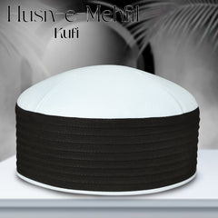 Husn E Mehfil Misri Kufi Cap – Black & White Prayer Cap for Men