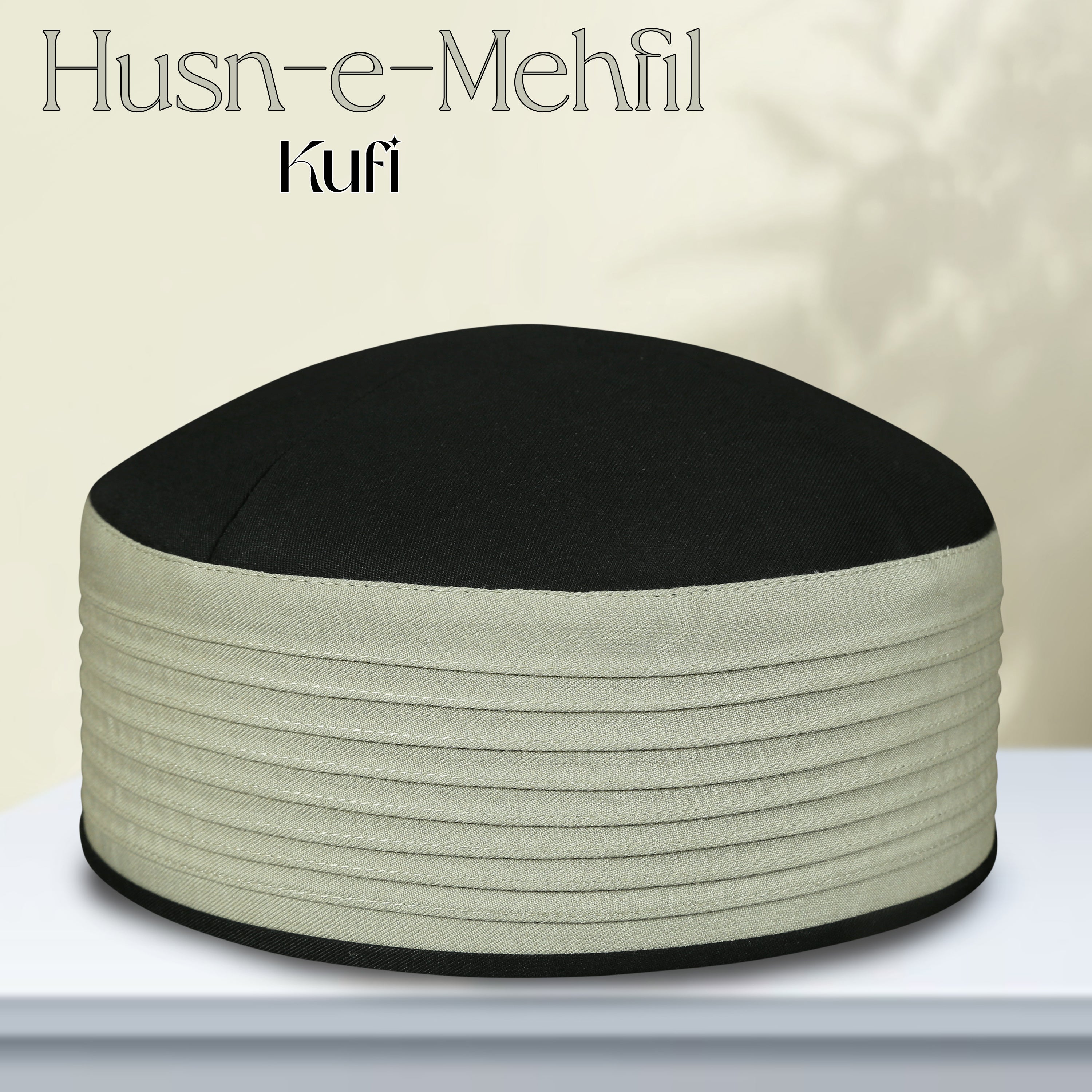 Husn E Mehfil Misri Kufi Cap – Fawn and black Prayer Cap for Men