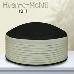 Husn E Mehfil Misri Kufi Cap – Fawn and black Prayer Cap for Men