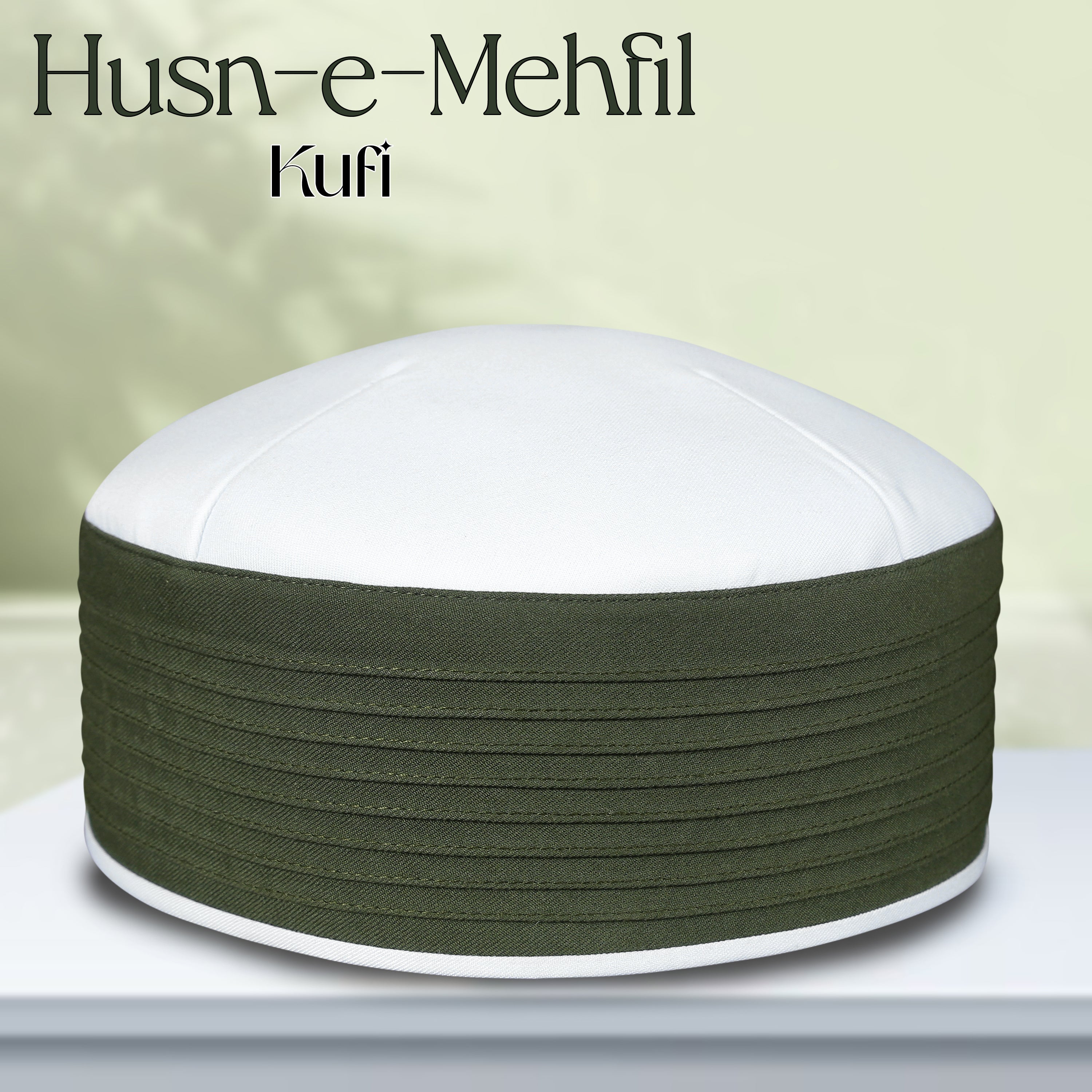 Husn E Mehfil Misri Kufi Cap – Green and white Prayer Cap for Men