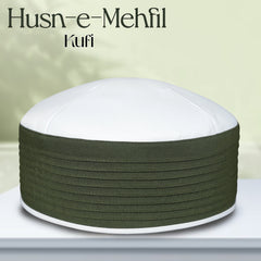 Husn E Mehfil Misri Kufi Cap – Green and white Prayer Cap for Men