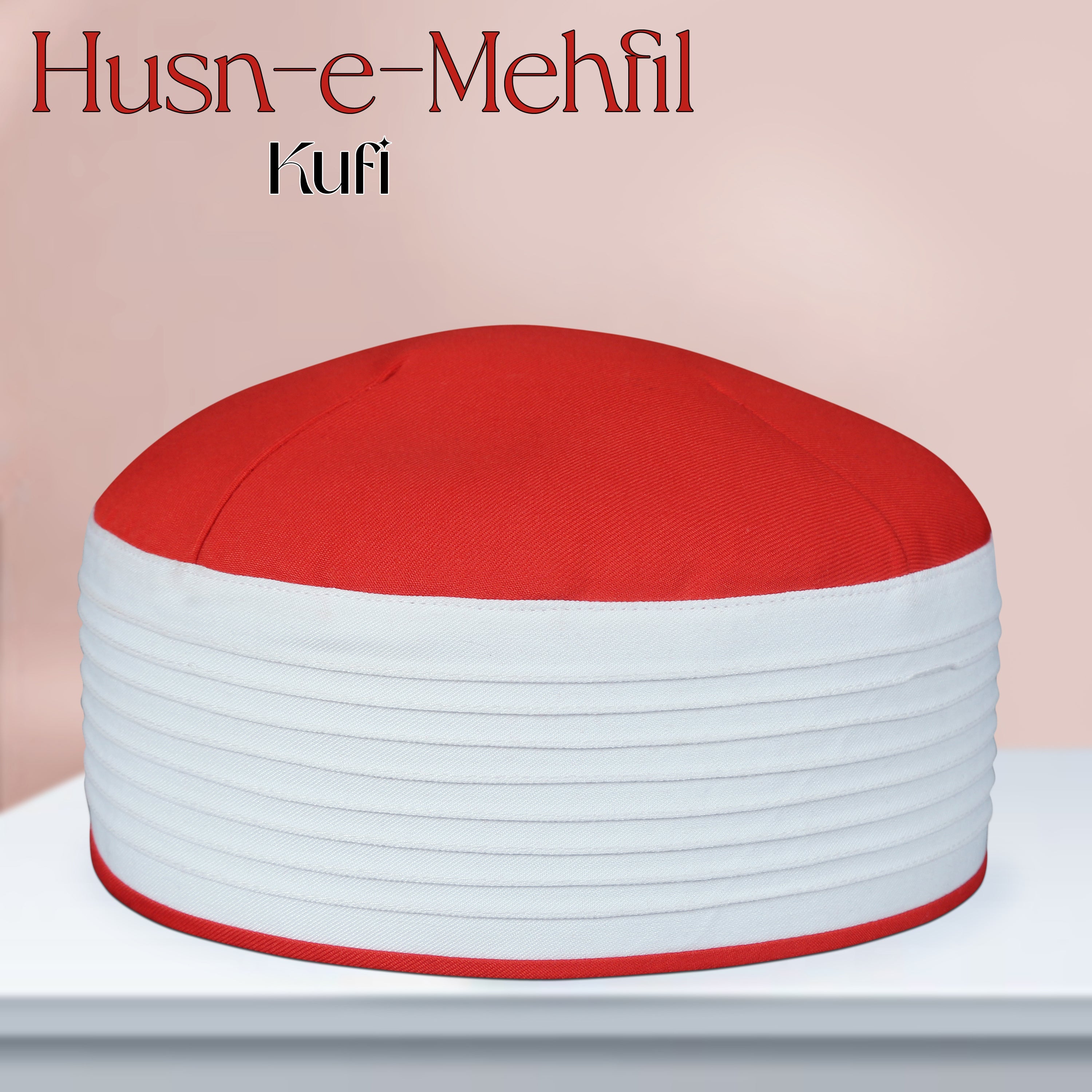Husn E Mehfil Misri Kufi Cap – Red and white Prayer Cap for Men
