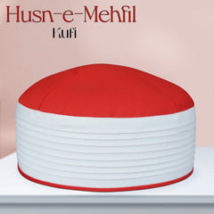 Husn E Mehfil Misri Kufi Cap – Red and white Prayer Cap for Men