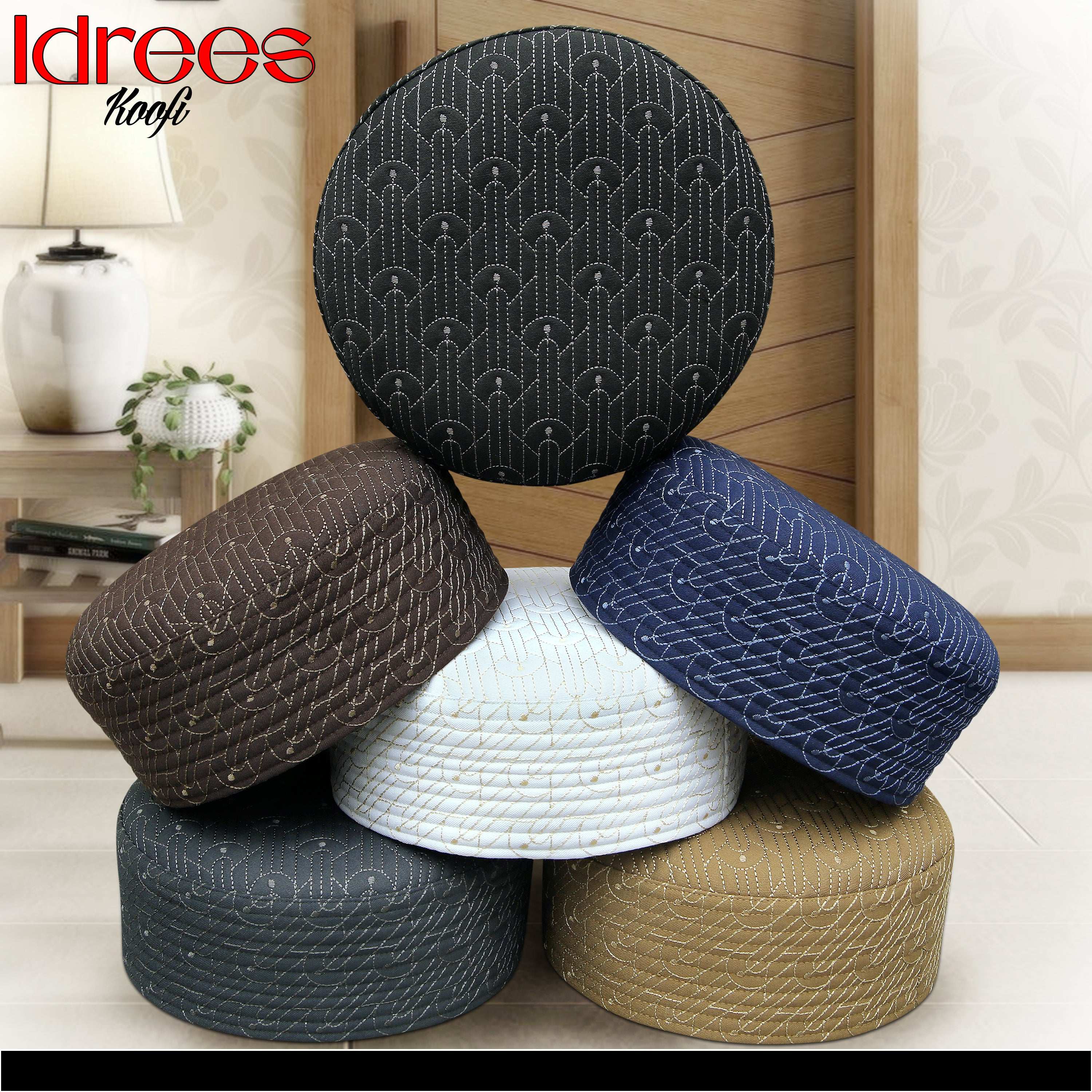 Men’s Premium Idrees Kufi – Traditional Embroidered Muslim Prayer Hat