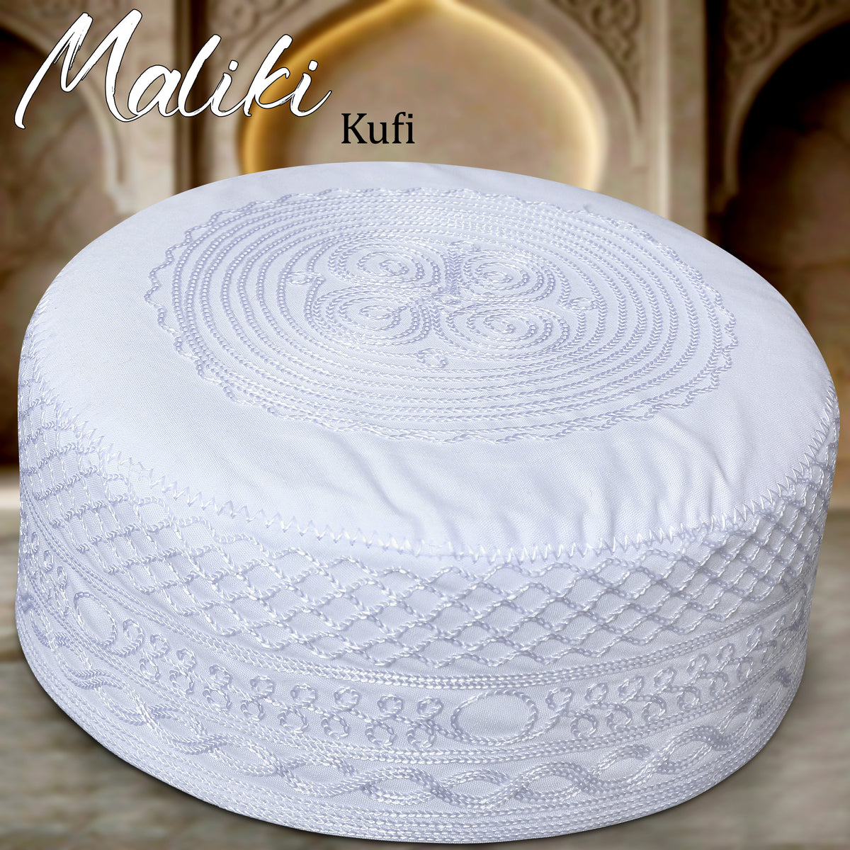 Maliki Kufi – Premium Embroidered Islamic Prayer Cap for Men