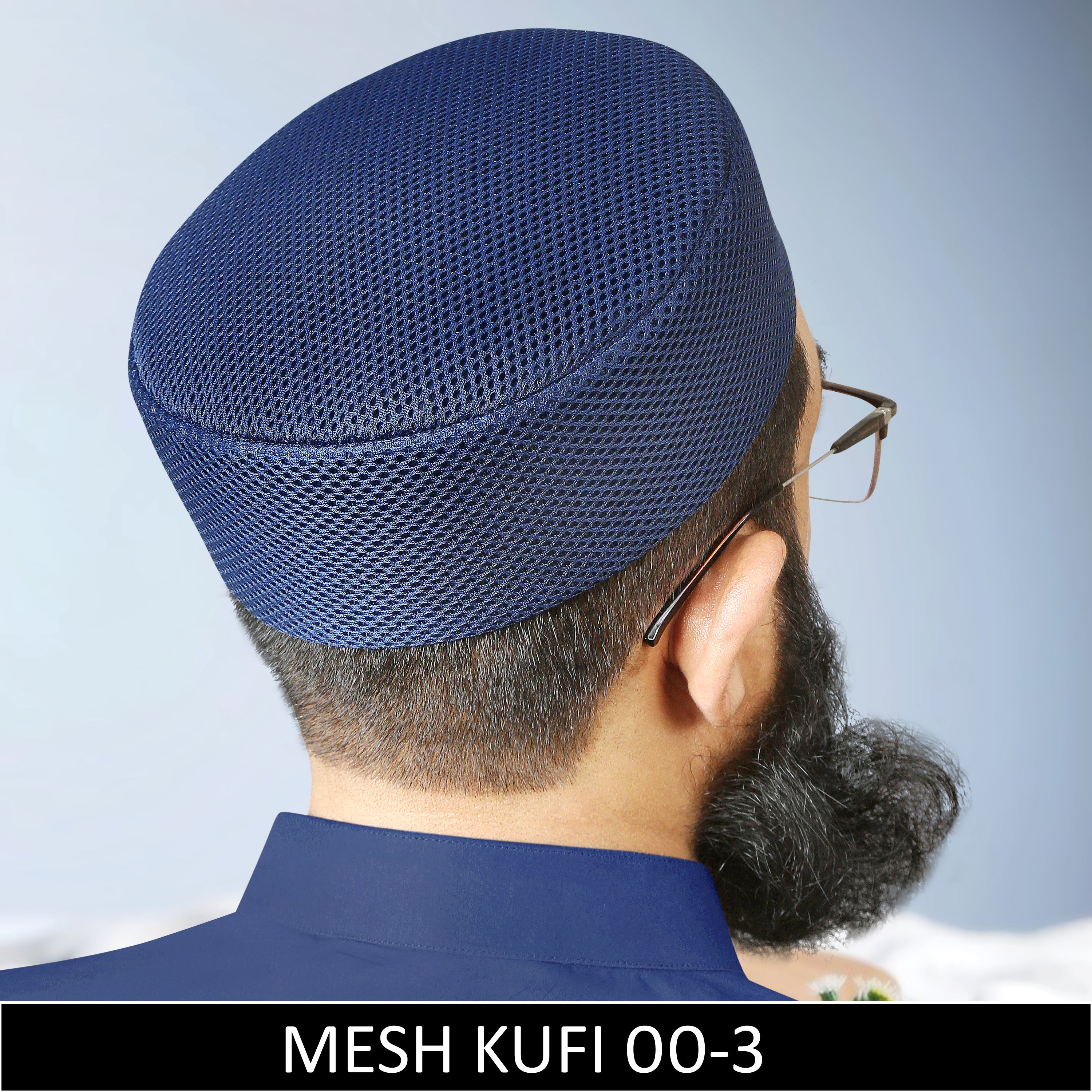 Modern Blue Mesh Prayer Hat for Muslim Men Offering Lightweight Comfort and Secure Fit