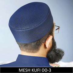 Modern Blue Mesh Prayer Hat for Muslim Men Offering Lightweight Comfort and Secure Fit
