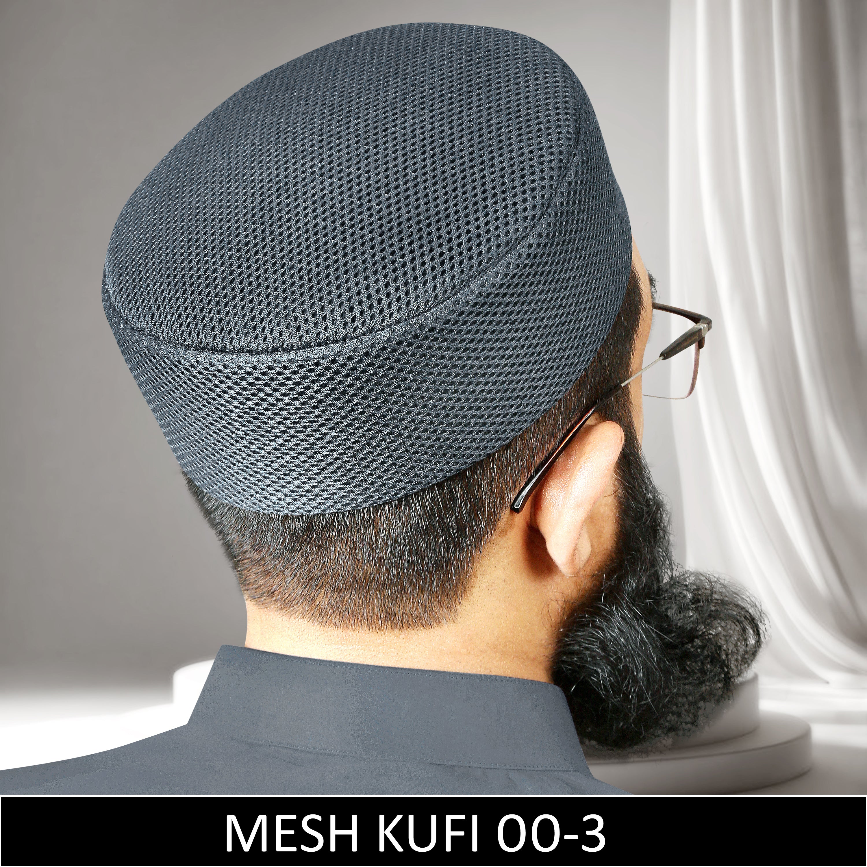 Grey Mesh qoofi for Men - Premium Breathable Islamic Namaz Topi and Muslim Prayer Cap