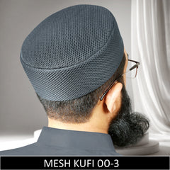 Grey Mesh qoofi for Men - Premium Breathable Islamic Namaz Topi and Muslim Prayer Cap