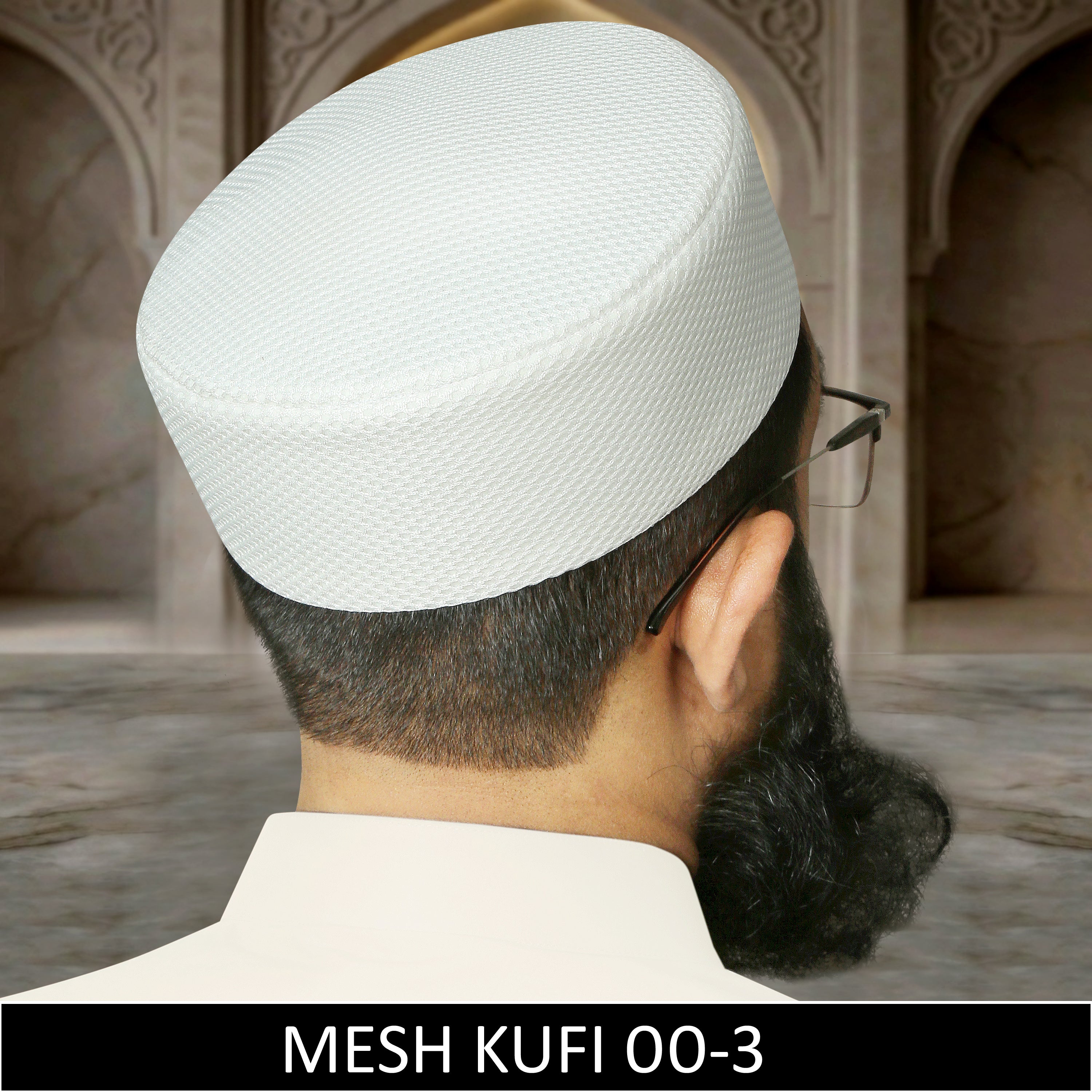 Premium White Mesh Koofi for Men – Breathable Islamic Namaz Topi and Lightweight Muslim Prayer Cap 